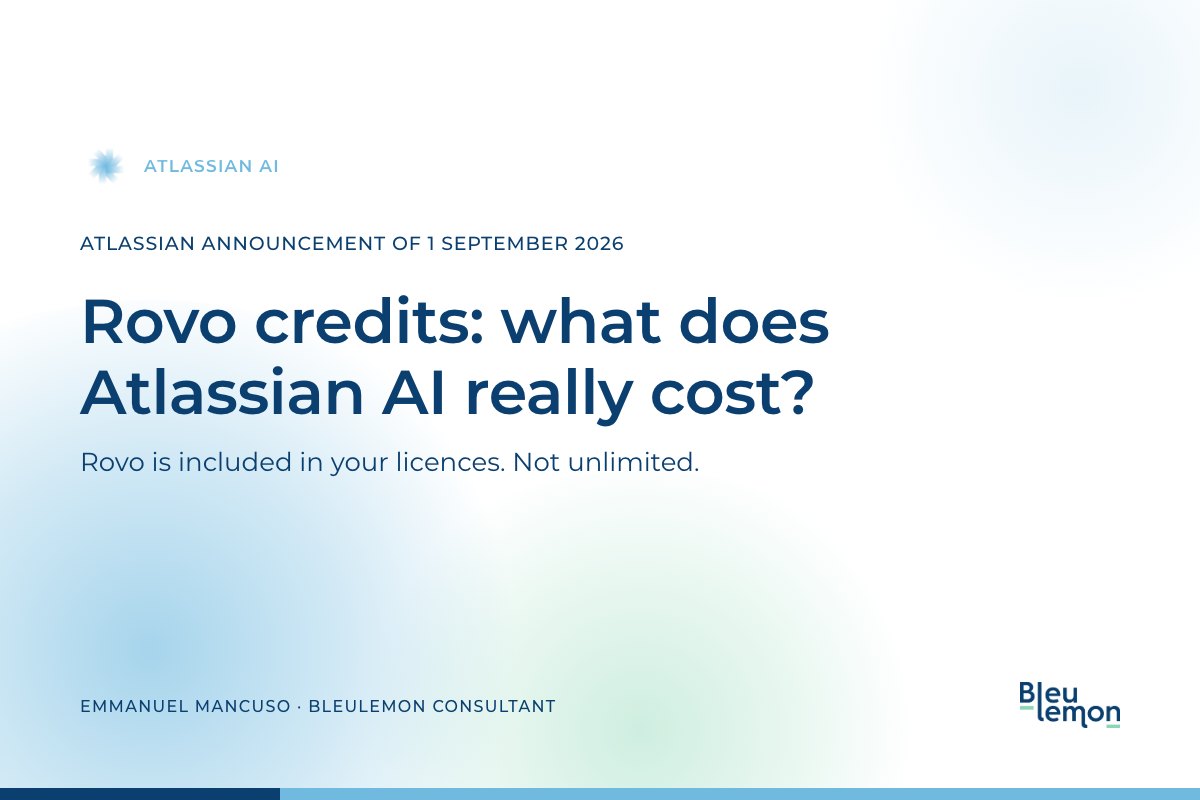 Article thumbnail: Rovo credits, what does Atlassian AI really cost? By Emmanuel Mancuso, BleuLemon consultant.