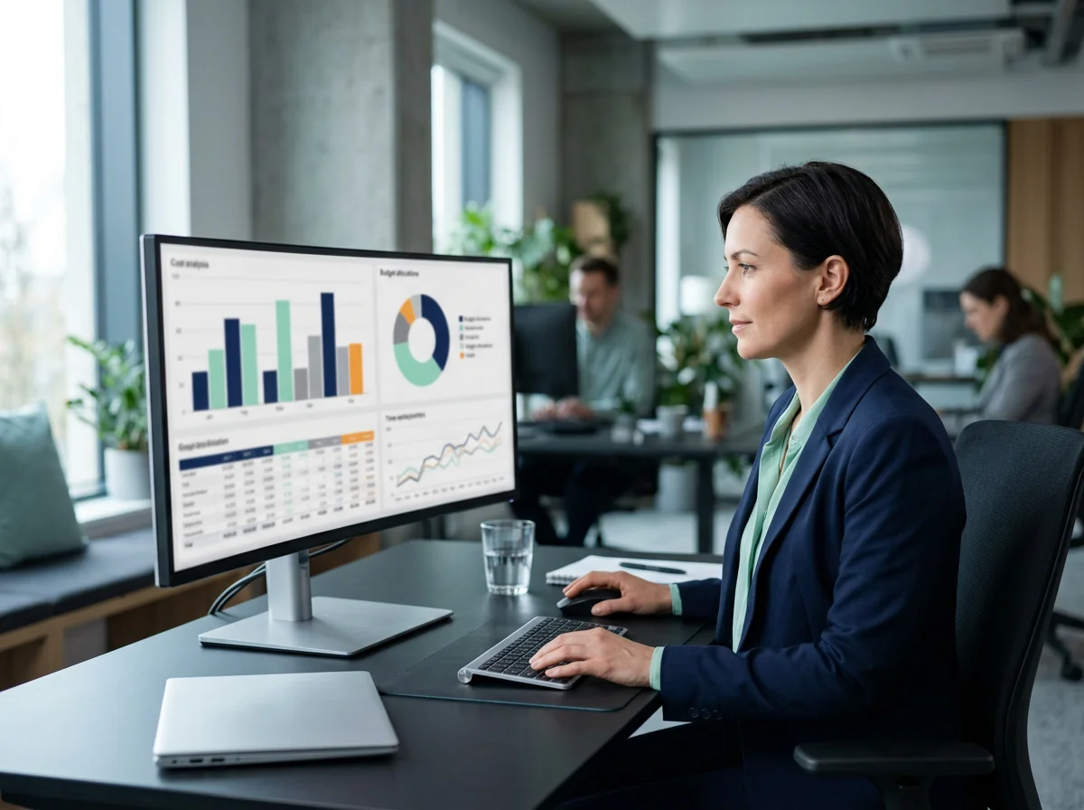 Une analyste devant un tableau de bord des coûts IT