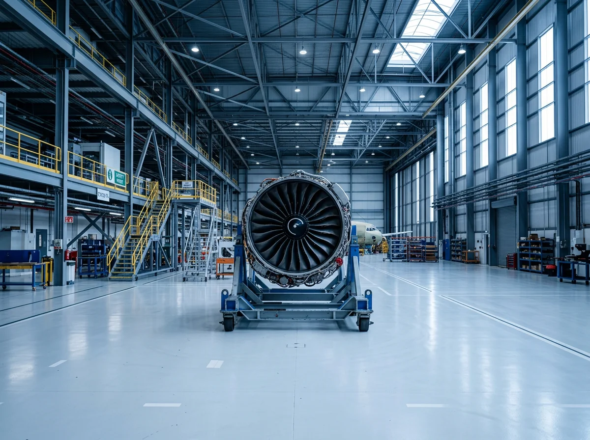 Réacteur aéronautique en atelier